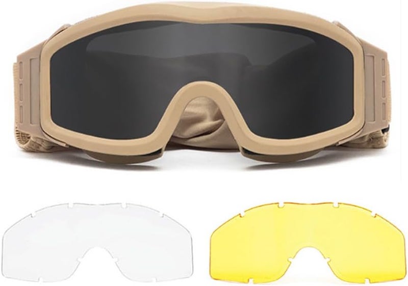 LEJUNJIE Airsoft Goggles, Tactical Safety Goggles Anti Fog Paintball Goggles with 3 Interchangeable lens Hunting Cycling - Image 1